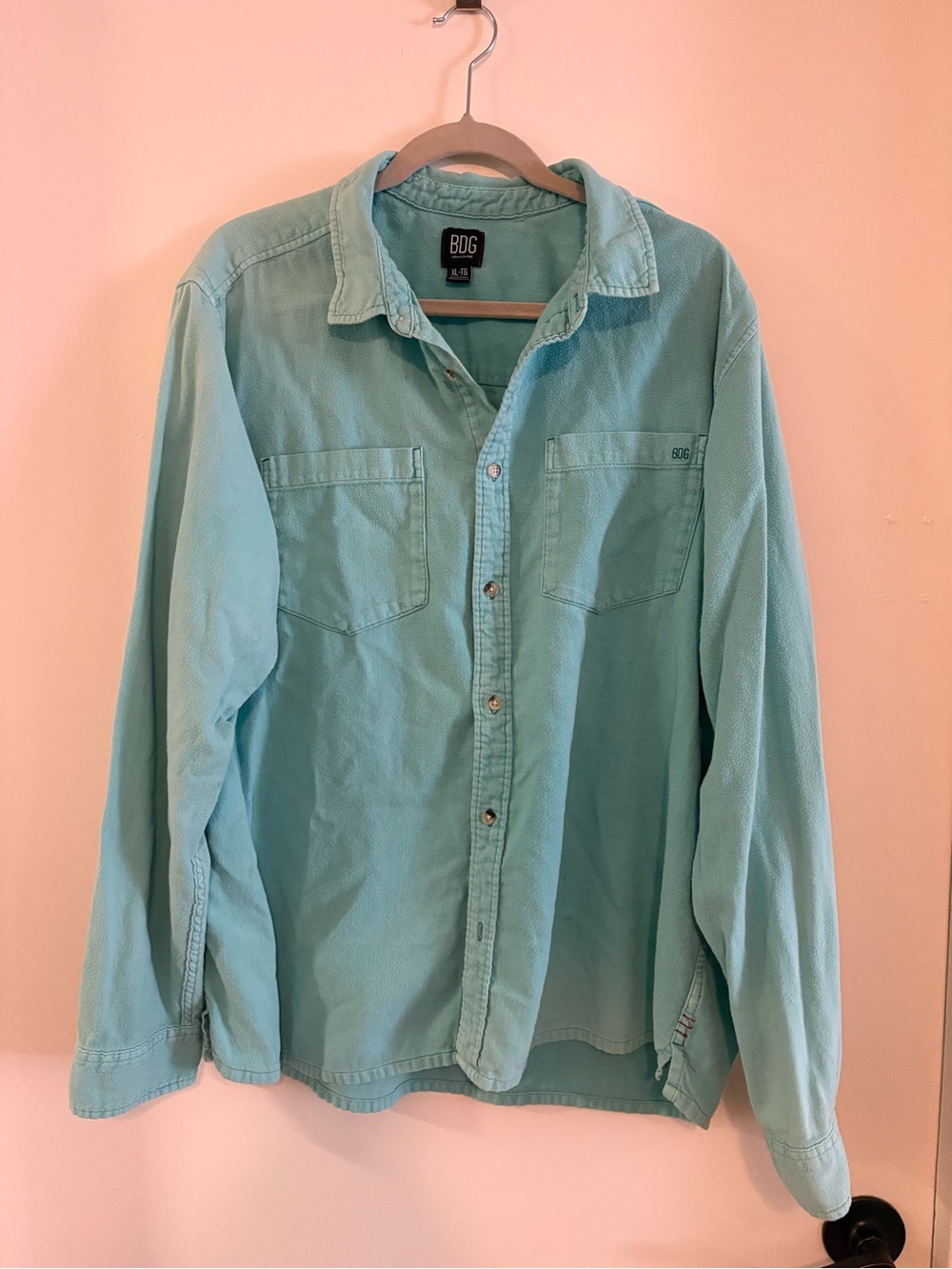 BDG Washed Flannel Long Sleeve Button-down Shirt Aqua